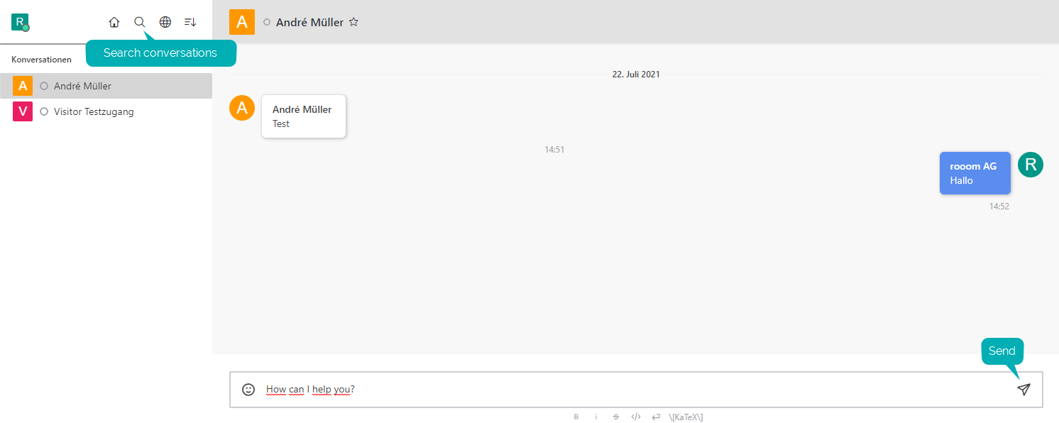 Message window with input capability in rooomEvents.